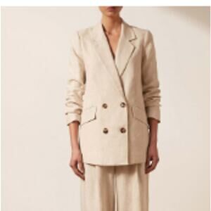 NEW Shona Joy 10 Tan Linen Double Breasted Blazer Career Luna Minimalist Career